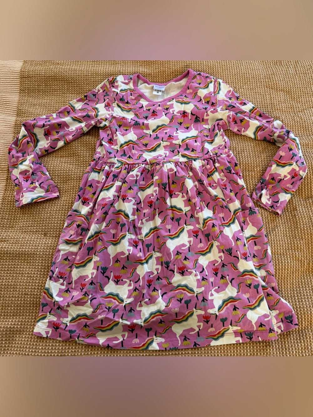 Hanna Andersson Pink Unicorn & Rainbow Long-Sleeve Dress with pockets!